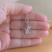 Sterling Silver Cz Angel with Harp Pendant & Chain/Angel Necklace/Cz Angel Necklace/Angel Jewellery/Angel Jewelry/April Birthstone/UK - Thumbnail 2