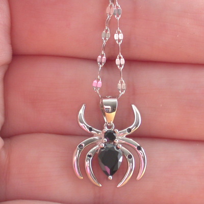 Sterling silver black spider necklace/black cz spider necklace/spider jewellery/spider jewellery/haloween necklace/black spider jewellery/uk