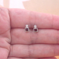 Sterling Silver Garnet & Cz Gemstone Stud Earrings/Garnet Earrings,Garnet Square Earrings/Square Stud Earrings/Garnet Jewellery/Garnet Jewelry/UK - Thumbnail 1