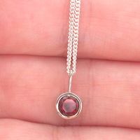 Sterling Silver Garnet Circle Pendant & Chain/Garnet Necklace/Garnet Jewellery/Garnet Jewelry/Gemstone Necklace/January Birthstone/UK - Thumbnail 3