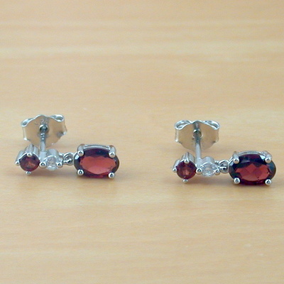 Sterling silver garnet & cz gemstone stud earrings/garnet earrings,garnet drop earrings/garnet stud earrings/garnet jewellery/garnet jewelry - Thumbnail 4