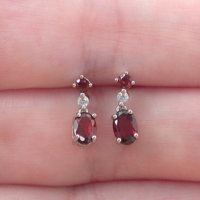 Sterling silver garnet & cz gemstone stud earrings/garnet earrings,garnet drop earrings/garnet stud earrings/garnet jewellery/garnet jewelry