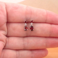 Sterling Silver Garnet & Cz Gemstone Stud Earrings/Garnet Earrings,Garnet Drop Earrings/Garnet Stud Earrings/Garnet Jewellery/Garnet Jewelry - Thumbnail 2