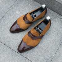 Handmade Specially Designed Brown Loafers Moccasin For Wedding Men's - Thumbnail 1