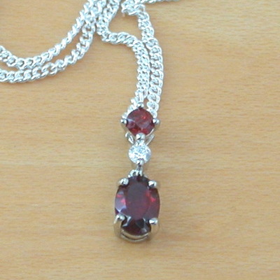  sterling silver garnet & cz pendant & chain/garnet necklace/garnet jewellery/garnet jewelry/gemstone necklace/january birthstone/uk