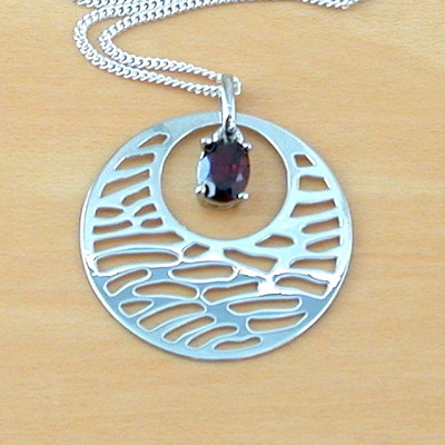 Sterling silver garnet boho pendant & chain/garnet necklace/garnet jewellery/garnet jewelry/gemstone necklace/january birthstone/uk