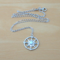 Sterling Silver Opal Compass Necklace/White Opal Necklace/Opal Jewellery/Opal Jewelry/October Birthstone/Compass Pendant/Gemstone Necklace/UK - Thumbnail 1
