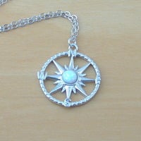 Sterling Silver Opal Compass Necklace/White Opal Necklace/Opal Jewellery/Opal Jewelry/October Birthstone/Compass Pendant/Gemstone Necklace/UK - Thumbnail 5