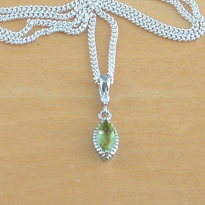 Sterling silver peridot marquise gemstone pendant & chain/peridot necklace/peridot jewellery/peridot jewelry/gemstone necklace/august birthsto
