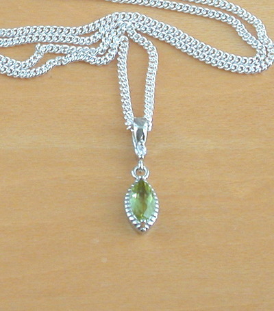 Sterling Silver Peridot Marquise Gemstone Pendant & Chain/Peridot Necklace/Peridot Jewellery/Peridot Jewelry/Gemstone Necklace/August Birthsto