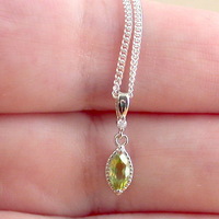 Sterling Silver Peridot Marquise Gemstone Pendant & Chain/Peridot Necklace/Peridot Jewellery/Peridot Jewelry/Gemstone Necklace/August Birthsto - Thumbnail 2