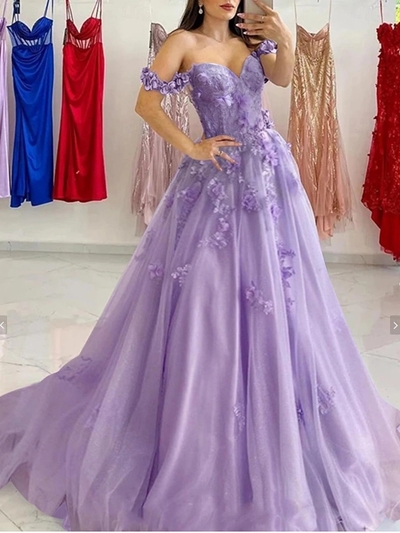 New Purple Sweetheart Neckline Floral Lace Applique Prom Dress Evening Gown Party Dress Special Occasion Dress