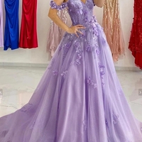 New Purple Sweetheart Neckline Floral Lace Applique Prom Dress Evening Gown Party Dress Special Occasion Dress - Thumbnail 1