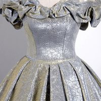 Gold Silver Glitter Satin Long Prom Dress, A-Line Off the Shoulder Evening Party Dress - Thumbnail 2