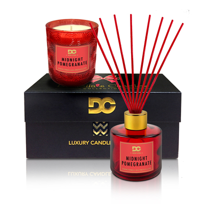 Luxury candle and reed diffuser gift set - Midnight Pomegranate