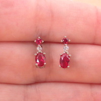 Sterling Silver Ruby & Cz Stud Earrings/Ruby Earrings/Ruby Jewellery/Ruby Jewelry/Gemstone Earrings/July Birthstone/UK - Thumbnail 2
