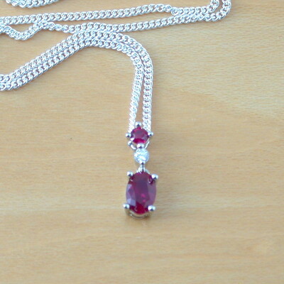 Sterling silver ruby & cz pendant & chain/ruby necklace/silver ruby necklace/ruby jewellery/ruby jewelry/gemstone necklace/july birthstone /uk
