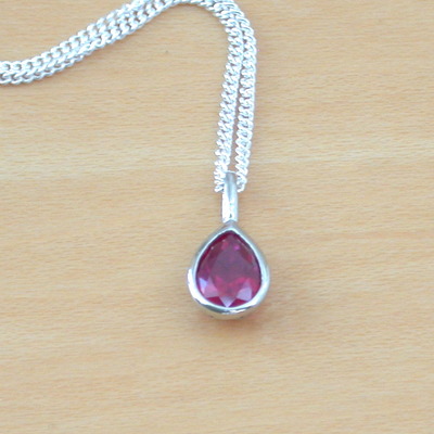 Sterling silver ruby teardrop pendant & chain/ruby necklace/silver ruby necklace/ruby jewellery/ruby jewelry/gemstone necklace/july birthstone