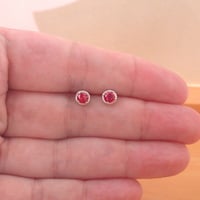 Sterling Silver Ruby Stud Earrings/Ruby Earrings/Ruby Jewellery/Ruby Jewelry/Gemstone Earrings/July Birthstone/UK - Thumbnail 3