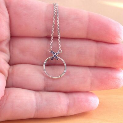 Sterling sapphire (lab created) cross necklace/sapphire jewelry/sapphire jewellery/925 sapphire necklace//september birthstone/gemstone necklace 