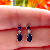 Sterling Silver Sapphire & Cz Stud Earrings/Sapphire Earrings/Sapphire Studs/Sapphire Jewellery/Sapphire Jewelry/September Birthstone/UK - Thumbnail 3