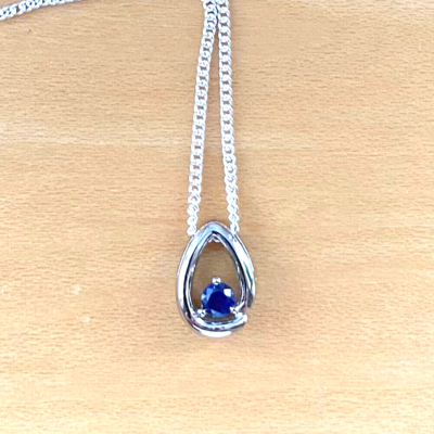 Sterling silver sapphire raindrop pendant & chain/sapphire necklace/sapphire jewellery/sapphire jewelry/sapphire pendant/september birthstone/uk