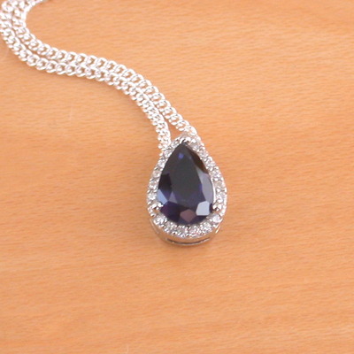 Sterling silver sapphire & cz pendant & chain/sapphire necklace/sapphire jewellery/sapphire jewelry/gemstone necklace/september birthstone/uk