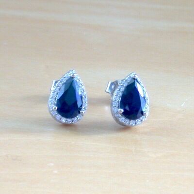 Sterling silver sapphire & cz stud earrings/sapphire earrings/sapphire studs/sapphire jewellery/sapphire jewelry/september birthstone/uk