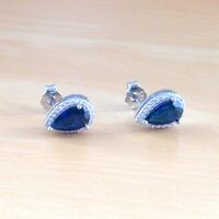 Sterling Silver Sapphire & Cz Stud Earrings/Sapphire Earrings/Sapphire Studs/Sapphire Jewellery/Sapphire Jewelry/September Birthstone/UK - Thumbnail 1