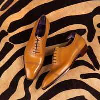 Hand Stitch Mustard Skin Cap Toe Oxfords Bespoke Formal Lace Up Shoes - Thumbnail 1