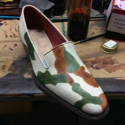 Handmade white moccasin military print casual wear loafers slips on moccasin shoes
