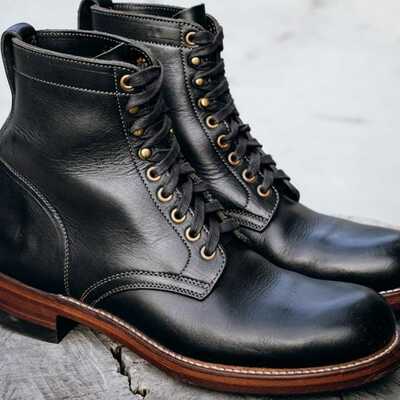 Black leather medallion toe outstanding handmade lace up walking boot