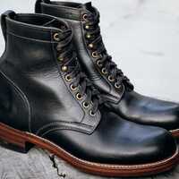 Black Leather Medallion Toe Outstanding Handmade Lace Up Walking Boot - Thumbnail 1