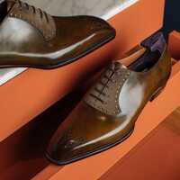 HANDMADE BROWN OXFORDS STYLE BROGUE LACE UP SHOES FOR  MEN - Thumbnail 1