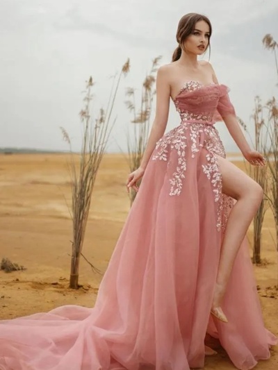Sweetheart Tulle Appliques Lace Floor Length Prom Dress