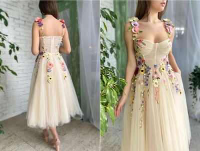 3D color matching water soluble lace applique ball gown party dress banquet dress