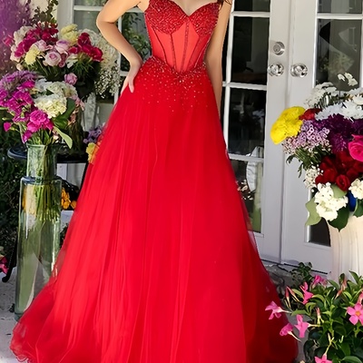 Backless spaghetti strap v neck a-line ball gown