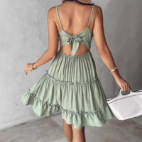 V-Neck Lace Splicing Sleeveless Dress - Thumbnail 2