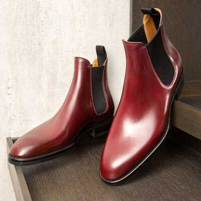 Handmade men's red chelsea ankle high formal boot for big festival christmas