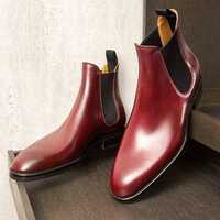Handmade Men's Red Chelsea Ankle High Formal Boot For Big Festival Christmas - Thumbnail 1