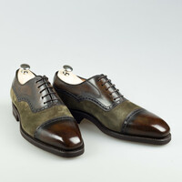 Handmade New Edition brown Contrast Cap Toe Dress Formal Lace Up Shoes - Thumbnail 1