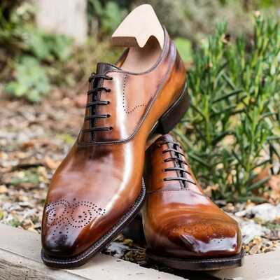 Hot sale christmas brown brogue toe shoes, genuine leather lace up shoes