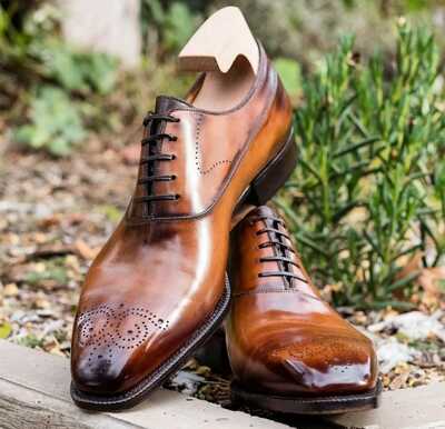 Hot Sale Christmas Brown Brogue Toe Shoes, Genuine Leather Lace Up Shoes