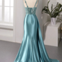 Luxury Mermaid V Neck Satin Slit Long Sequin Bead Tube Lace Sequin Ball Gown Party Dress Special Occasion Dress-2