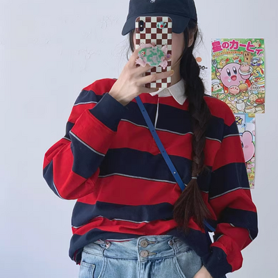 *free shipping*90s striped polo long sleeve shirt