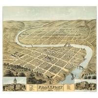 Frankfort, Kentucky in 1871 - Bird's Eye View Map, Aerial, Panorama, Vintage, Antique, Reproduction, Giclée, Fine Art, Wall Art, History - Thumbnail 1