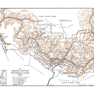 Grand canyon national park in 1919 - vintage map, antique map, reproduction, giclée, fine art, wall art, history