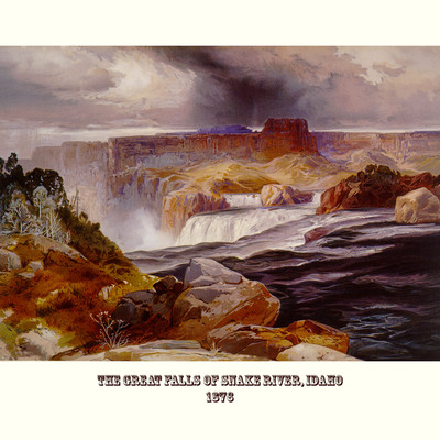 Great falls of the snake river, idaho in 1876 - bird's eye view, panorama, vintage, antique, reproduction, fine art, history