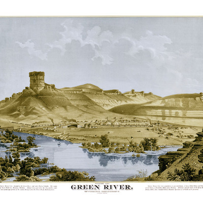 Green river, wyoming in 1875 - bird's eye view, aerial map, panorama, vintage map, antique map, reproduction, giclée, fine art, wall art