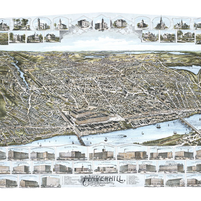 Haverhill, massachusetts in 1893 - bird's eye view map, aerial map, panorama map, vintage map, antique map, reproduction, giclée, fine art